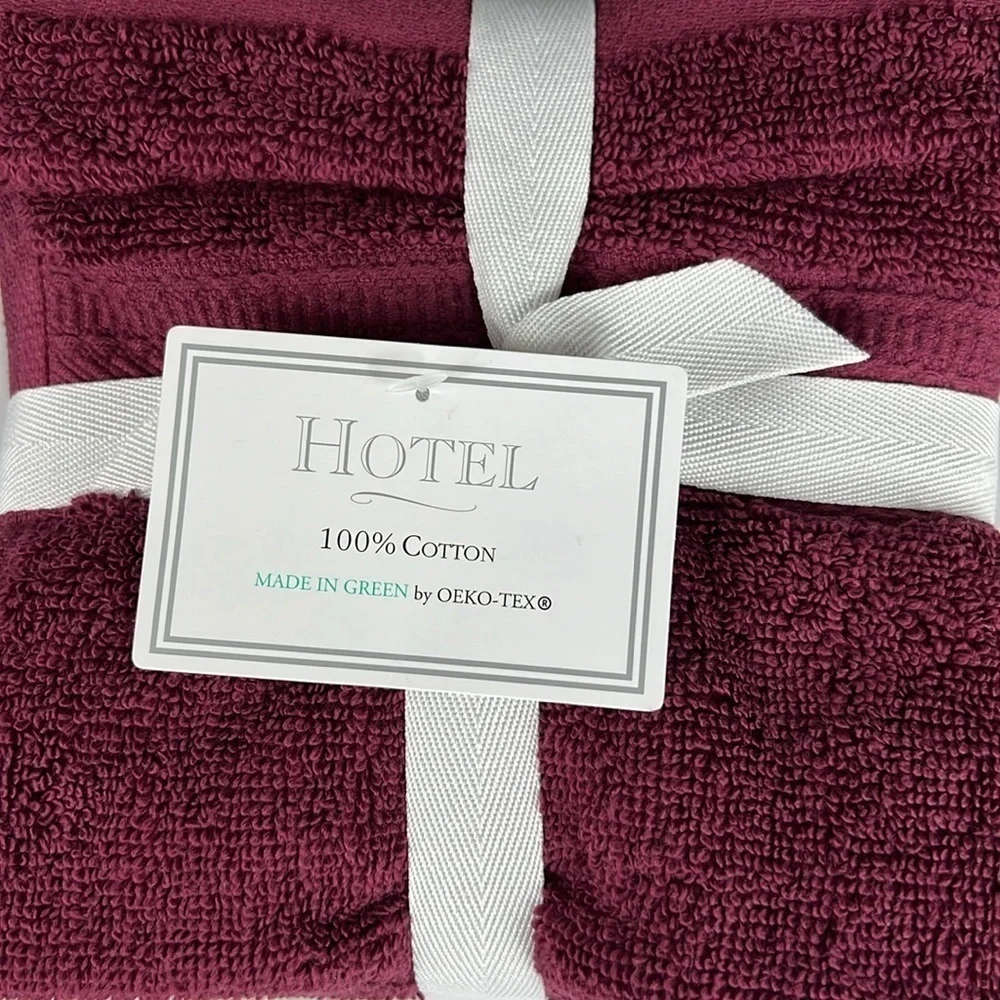 HOTEL Bath Towel Set Burgundy 100% Cotton Soft Absorbent - 8 Piece Set - NEW